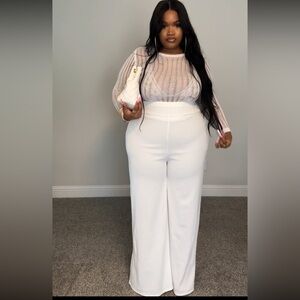 Super high waisted wide leg white pants